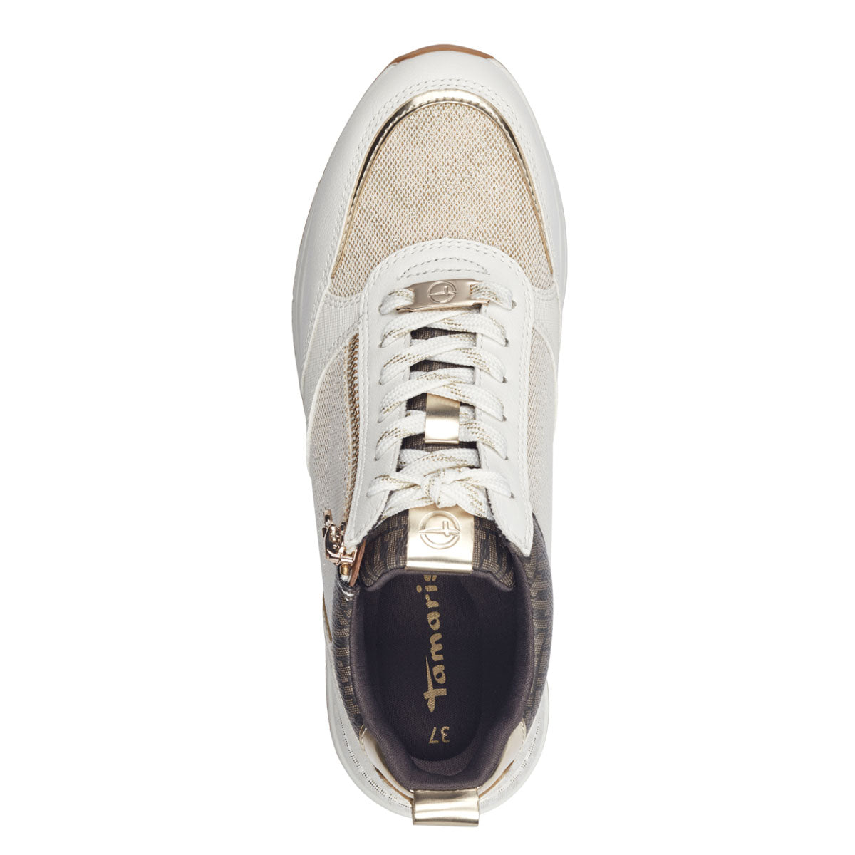 Tamaris White Runner with Gold and Brown Details