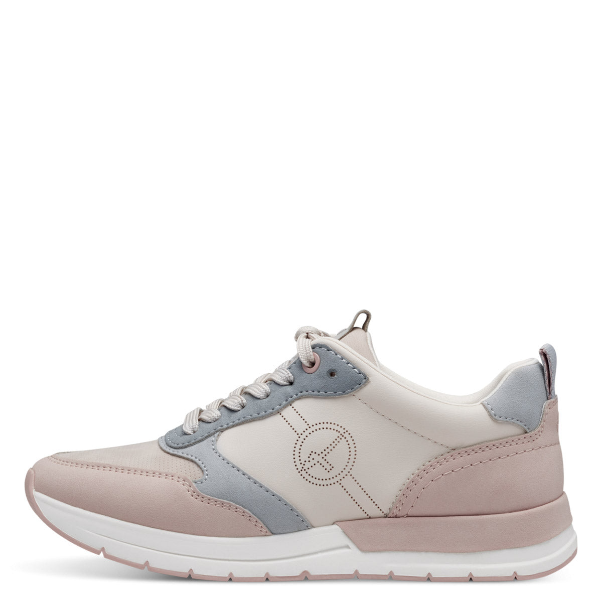 Front view of Tamaris pastel runner in ivory with light blue and pink accents.