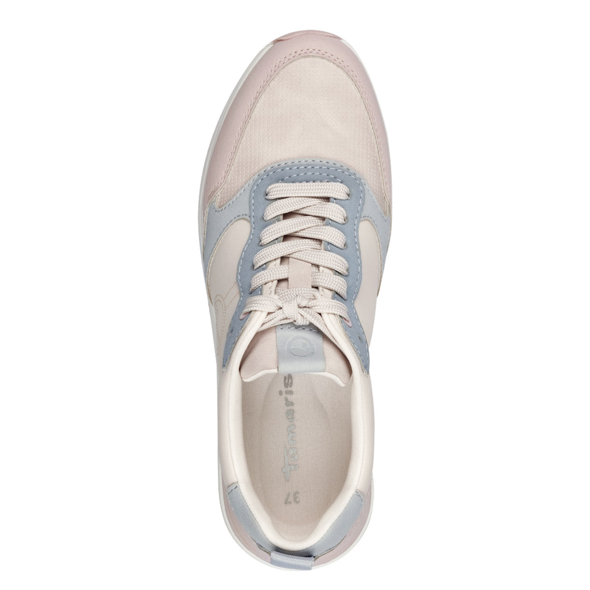  Top view of Tamaris pastel runner, showcasing the rounded toe and ivory laces.