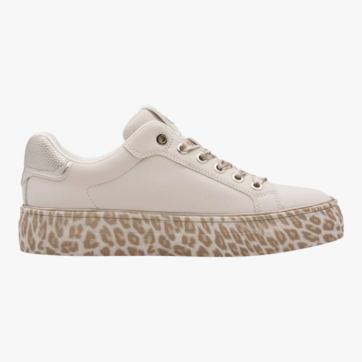Tamaris Beige Trainer with Leopard Sole