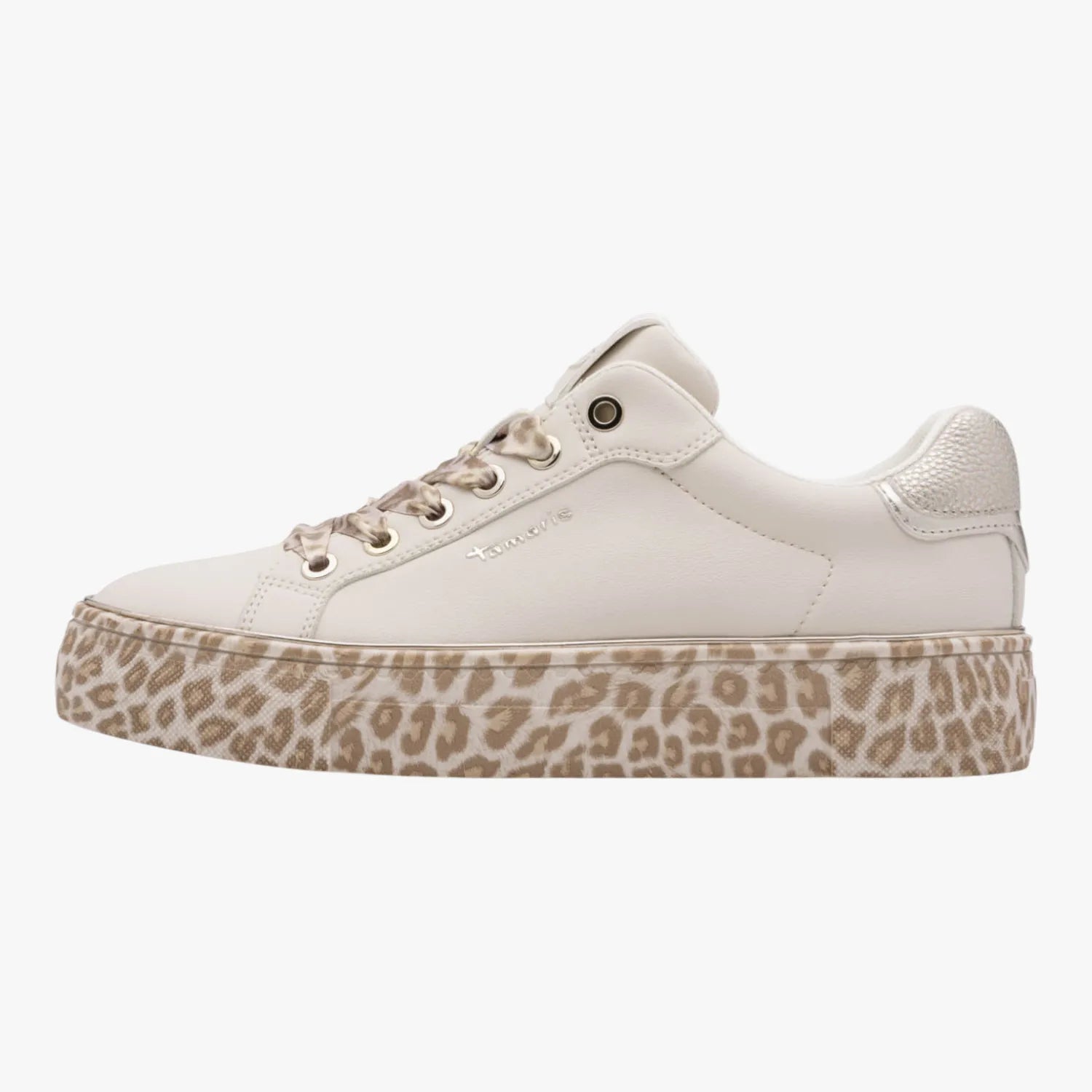 Tamaris Beige Trainer with Leopard Sole