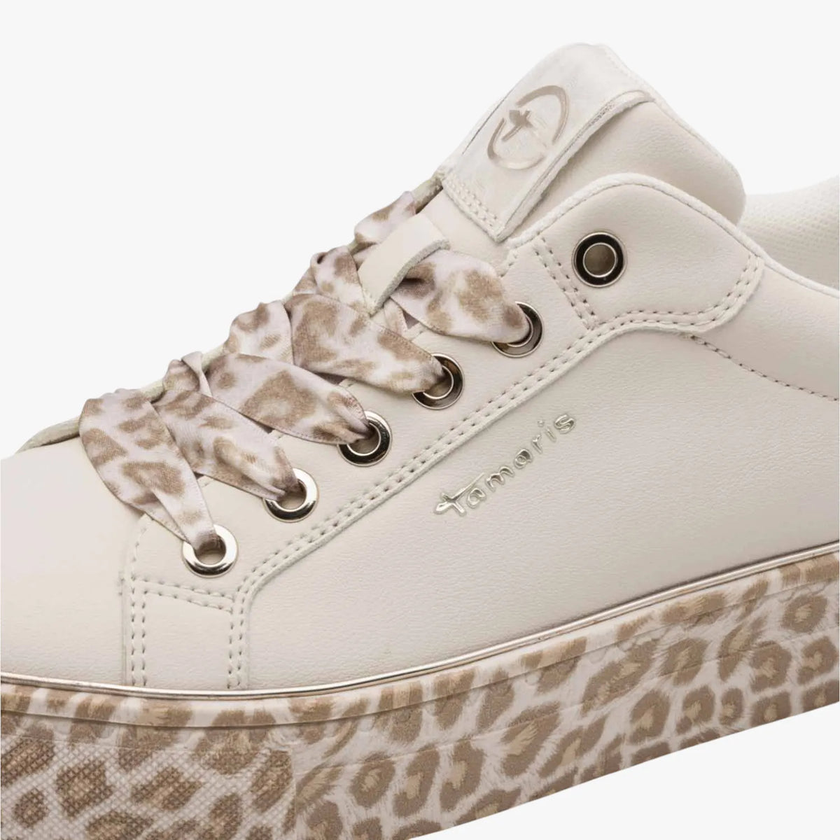 Tamaris Beige Trainer with Leopard Sole