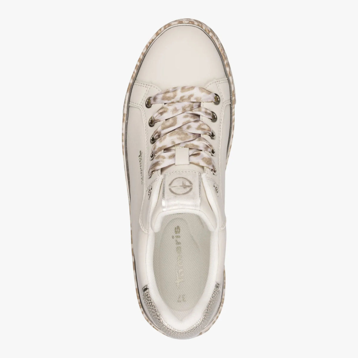 Tamaris Beige Trainer with Leopard Sole