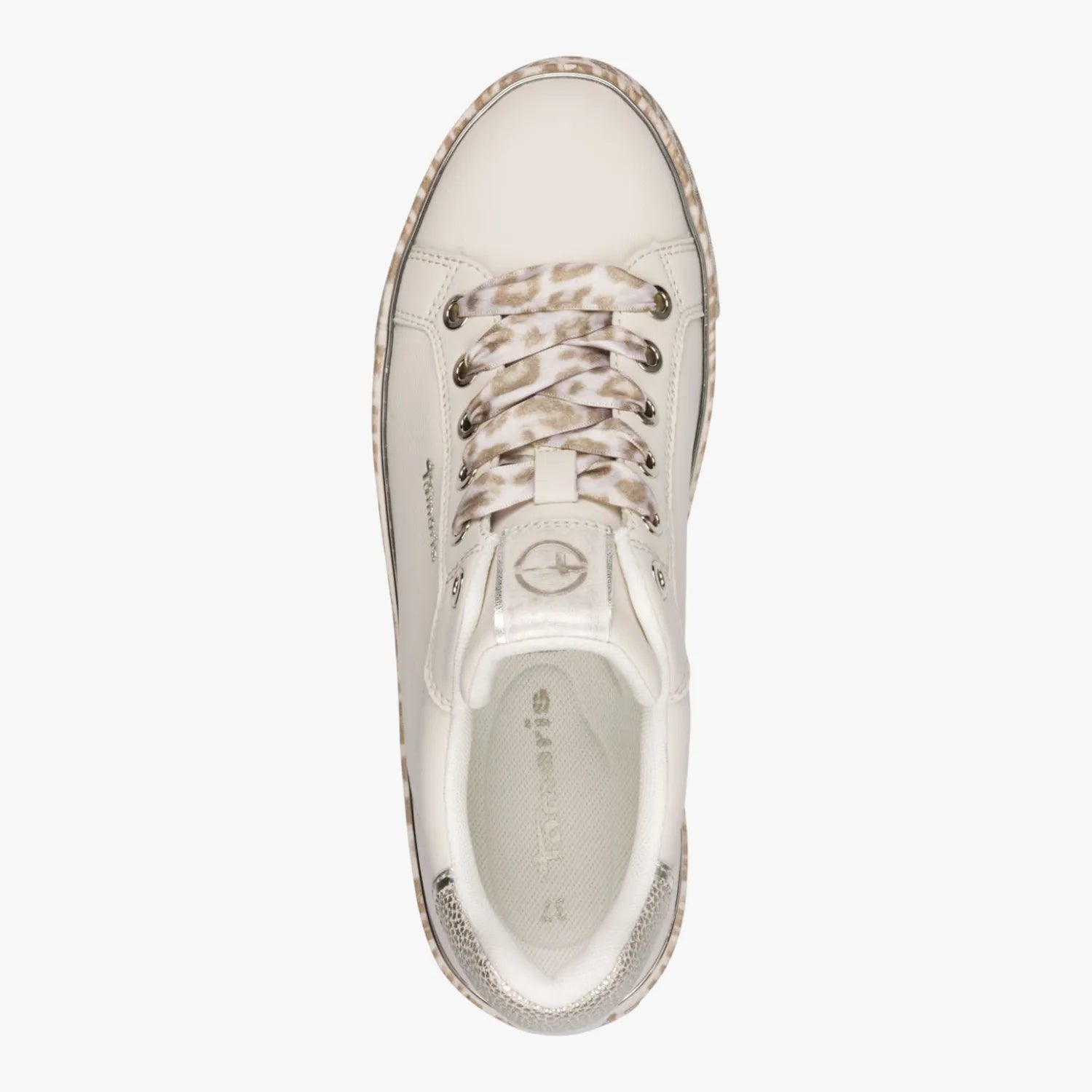 Tamaris Beige Trainer with Leopard Sole