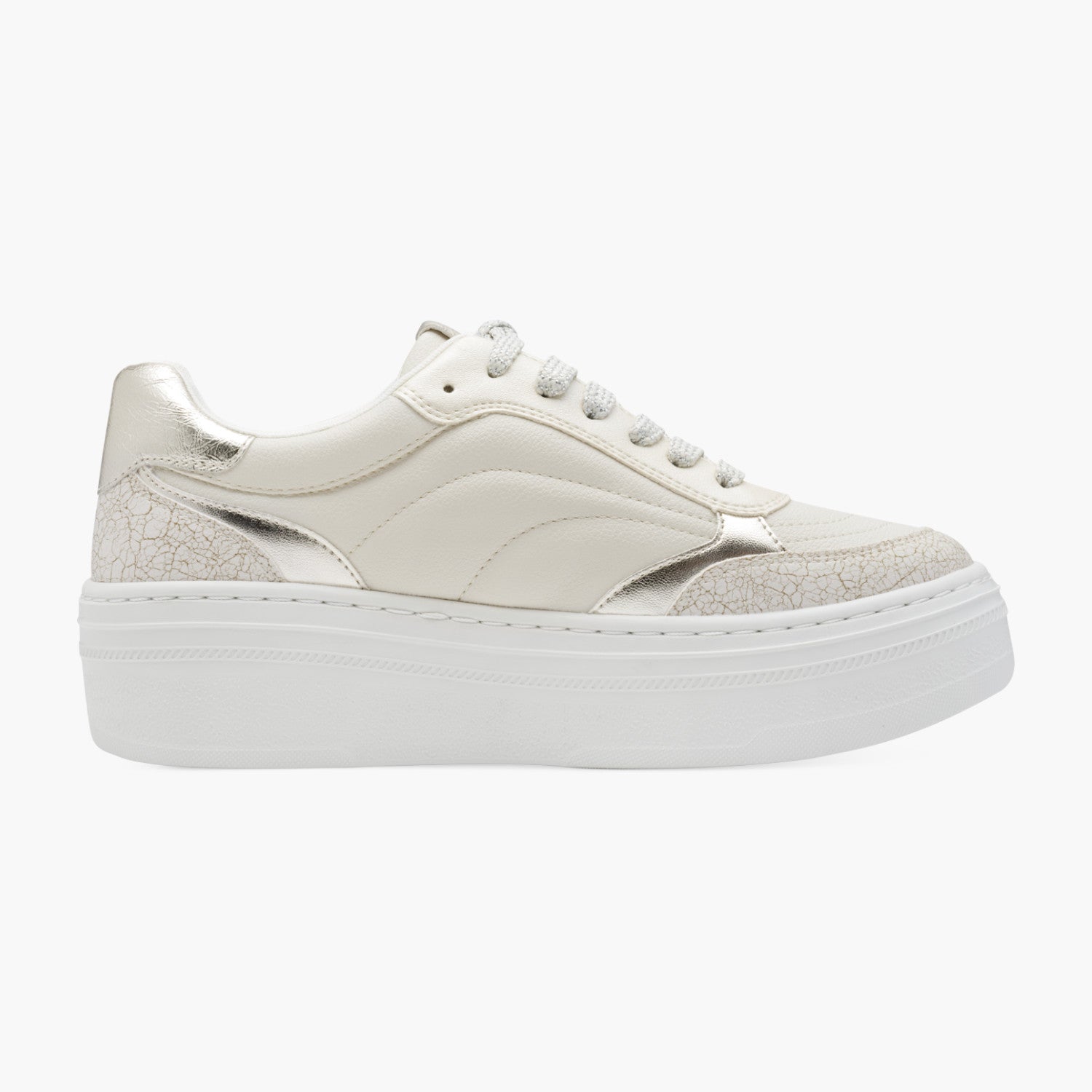 Tamaris Cream Platform Sneaker with Metallic Accents - Leavys Shoes
