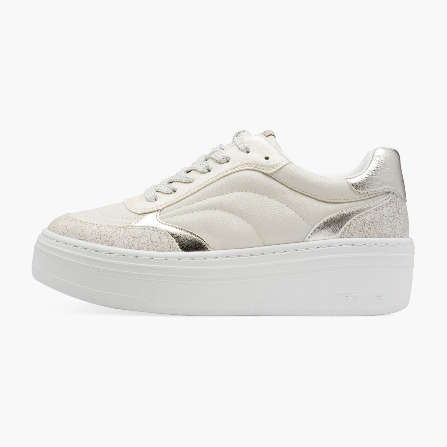 Tamaris Cream Platform Sneaker with Metallic Accents - Leavys Shoes