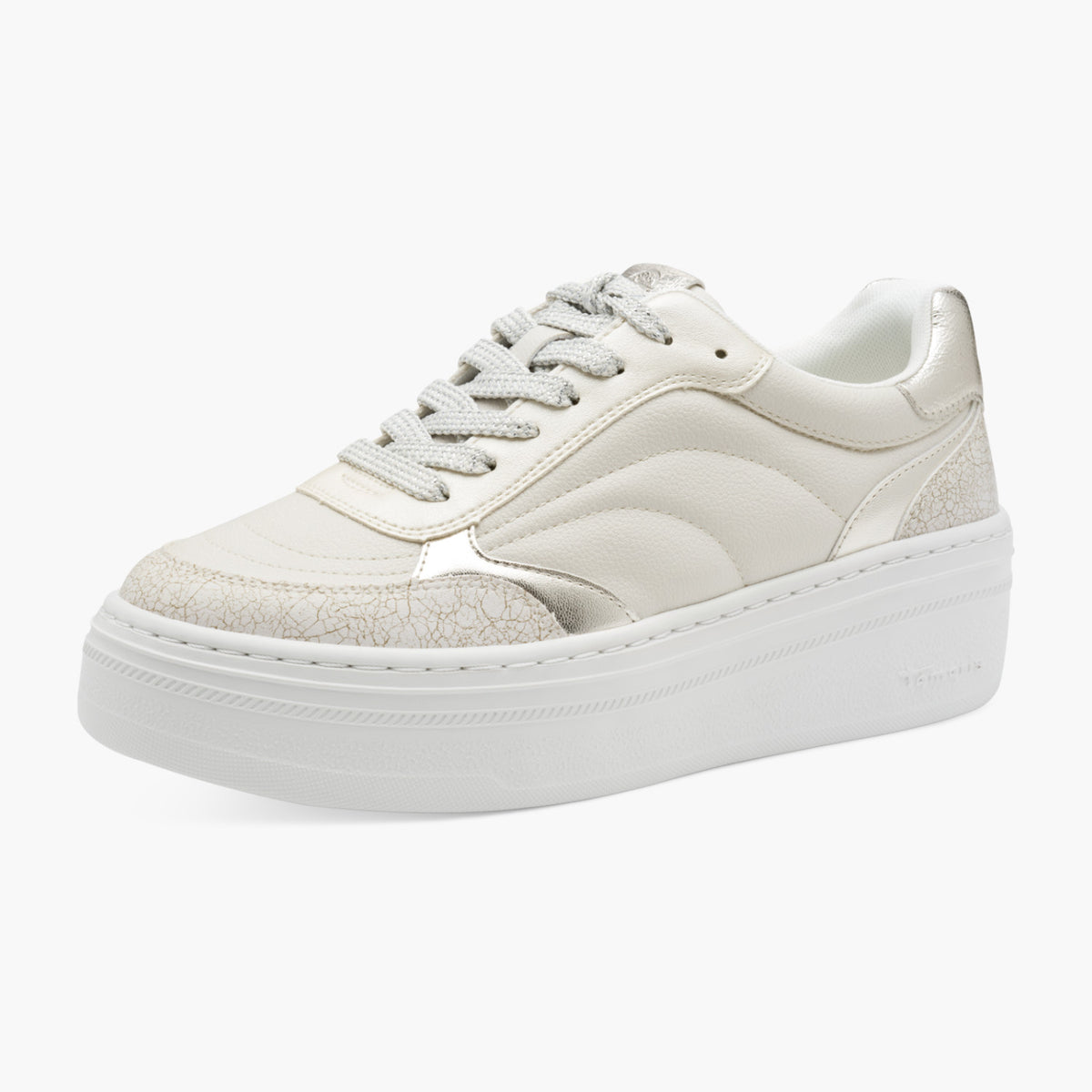 Tamaris Cream Platform Sneaker with Metallic Accents - Leavys Shoes