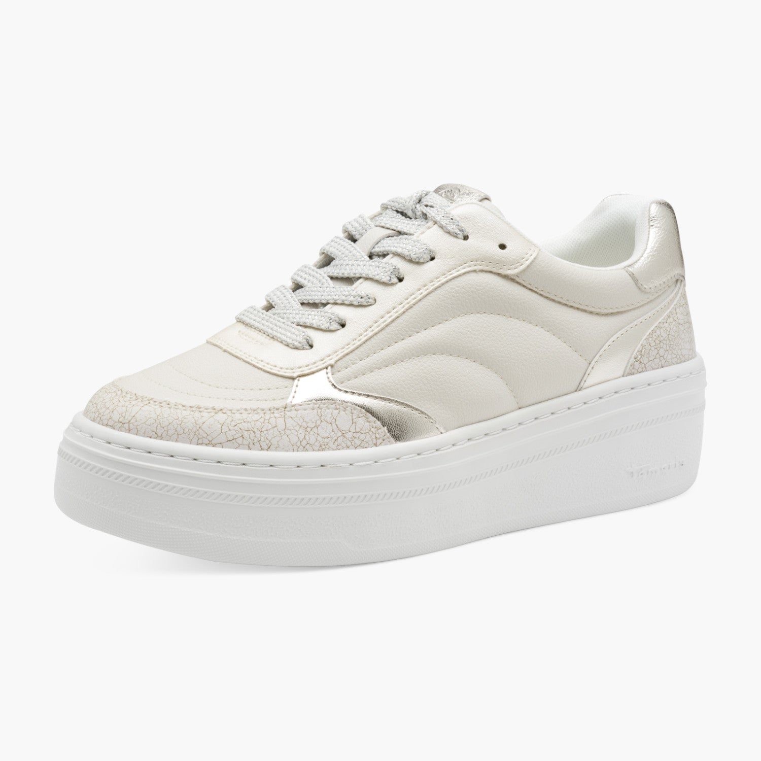 Tamaris Cream Platform Sneaker with Metallic Accents - Leavys Shoes