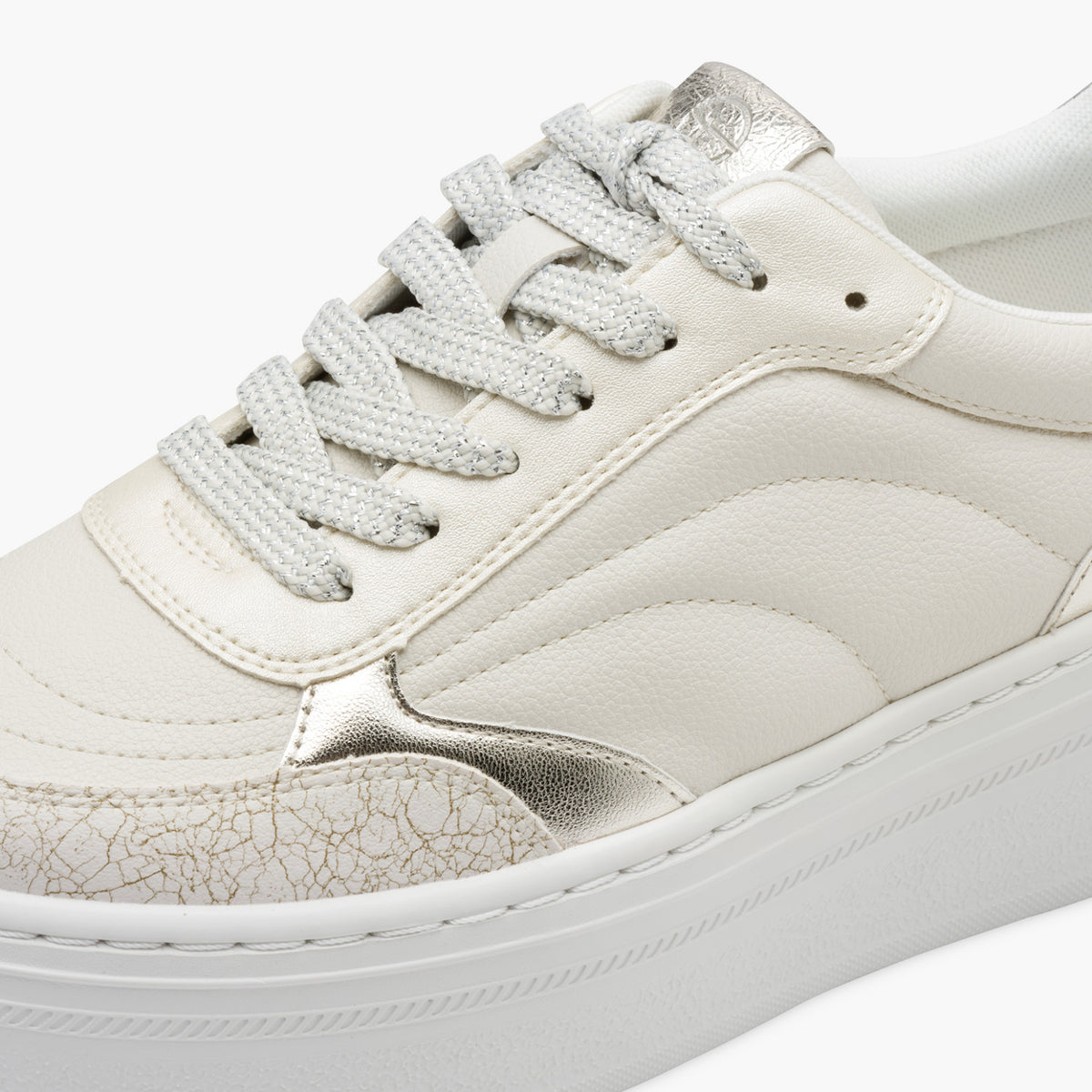 Tamaris Cream Platform Sneaker with Metallic Accents - Leavys Shoes