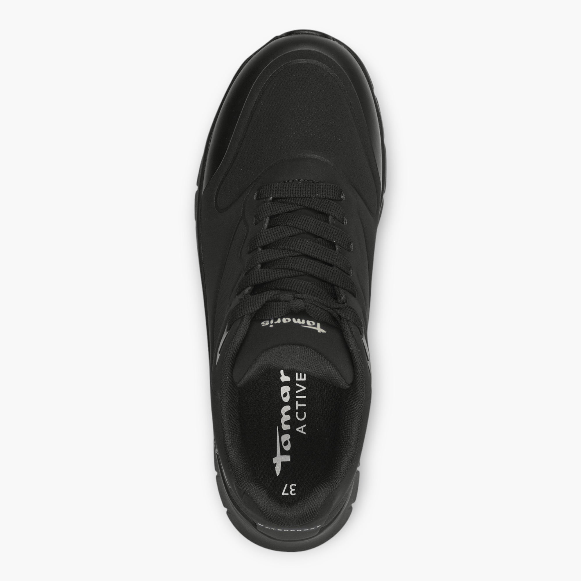 Tamaris Black Waterproof Lace-Up Shoe with Wedge Sole and Tex Membrane