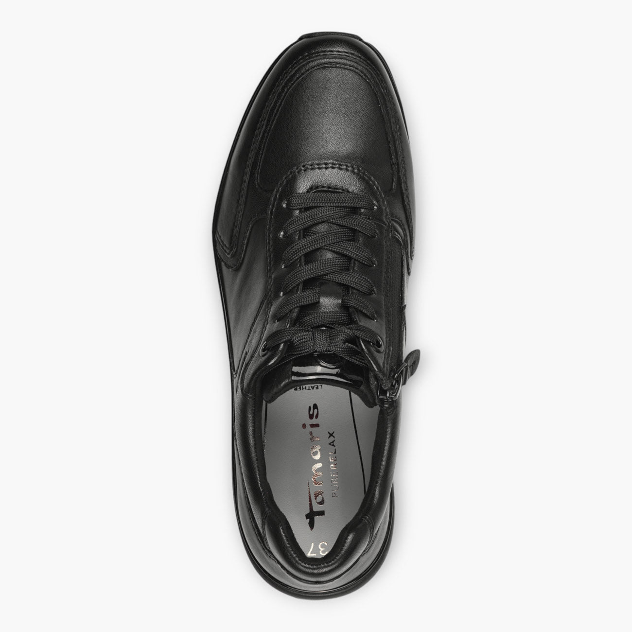 Tamaris Black Leather Trainer-Style Shoes with Wedge Sole and Side Zip