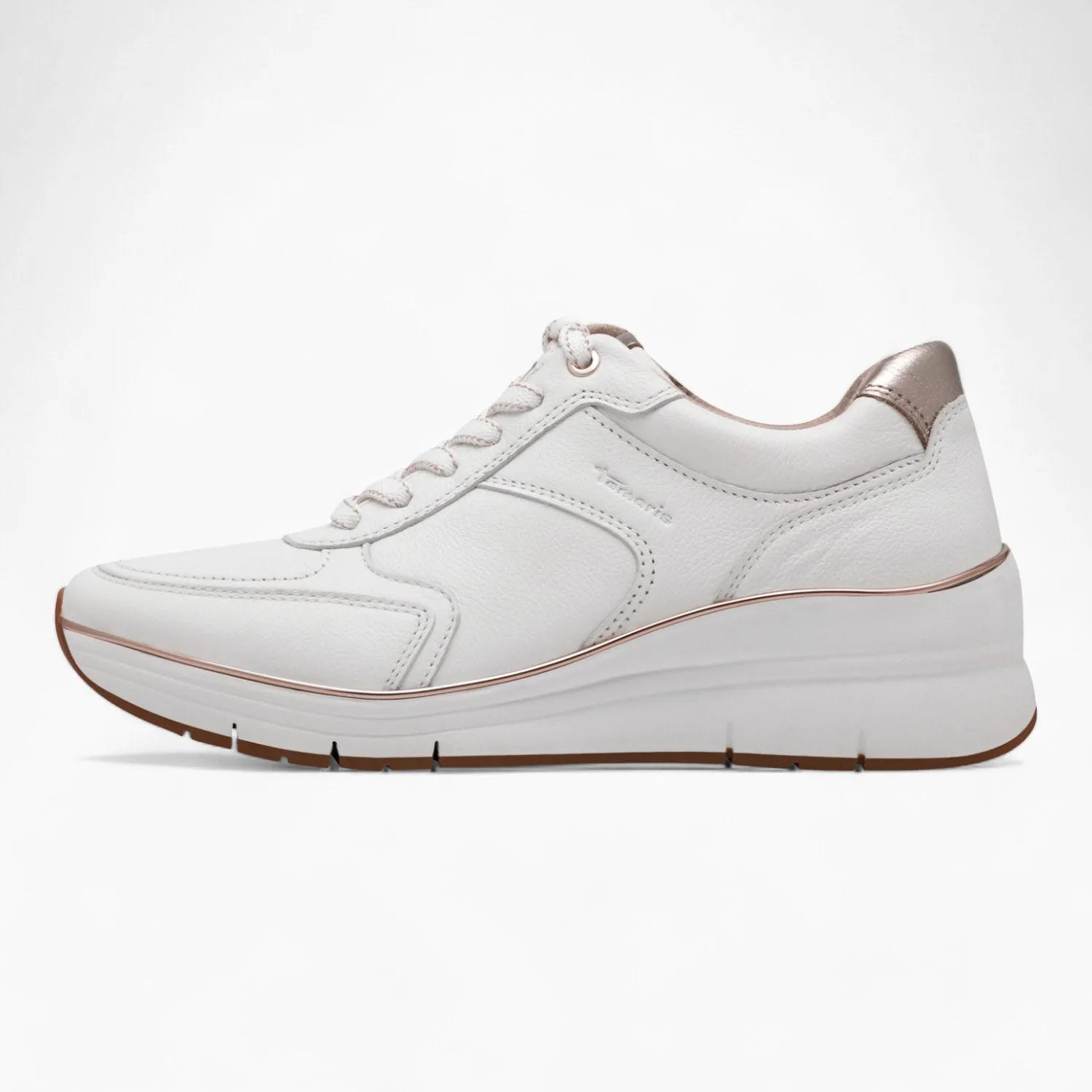 Tamaris PureRelax White Runner – Wide Fit with Rose Gold Accents - Leavys Shoes