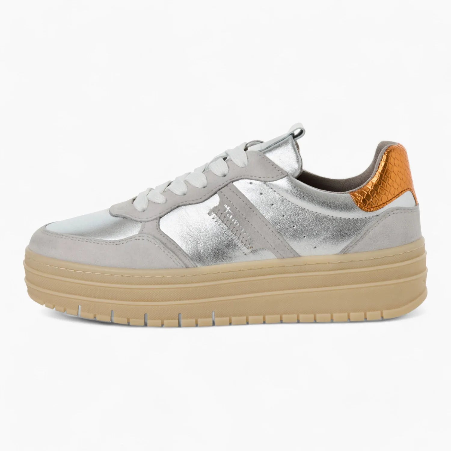 Tamaris Silver Runner – Trendy with Reflective Orange Accents - Leavys Shoes