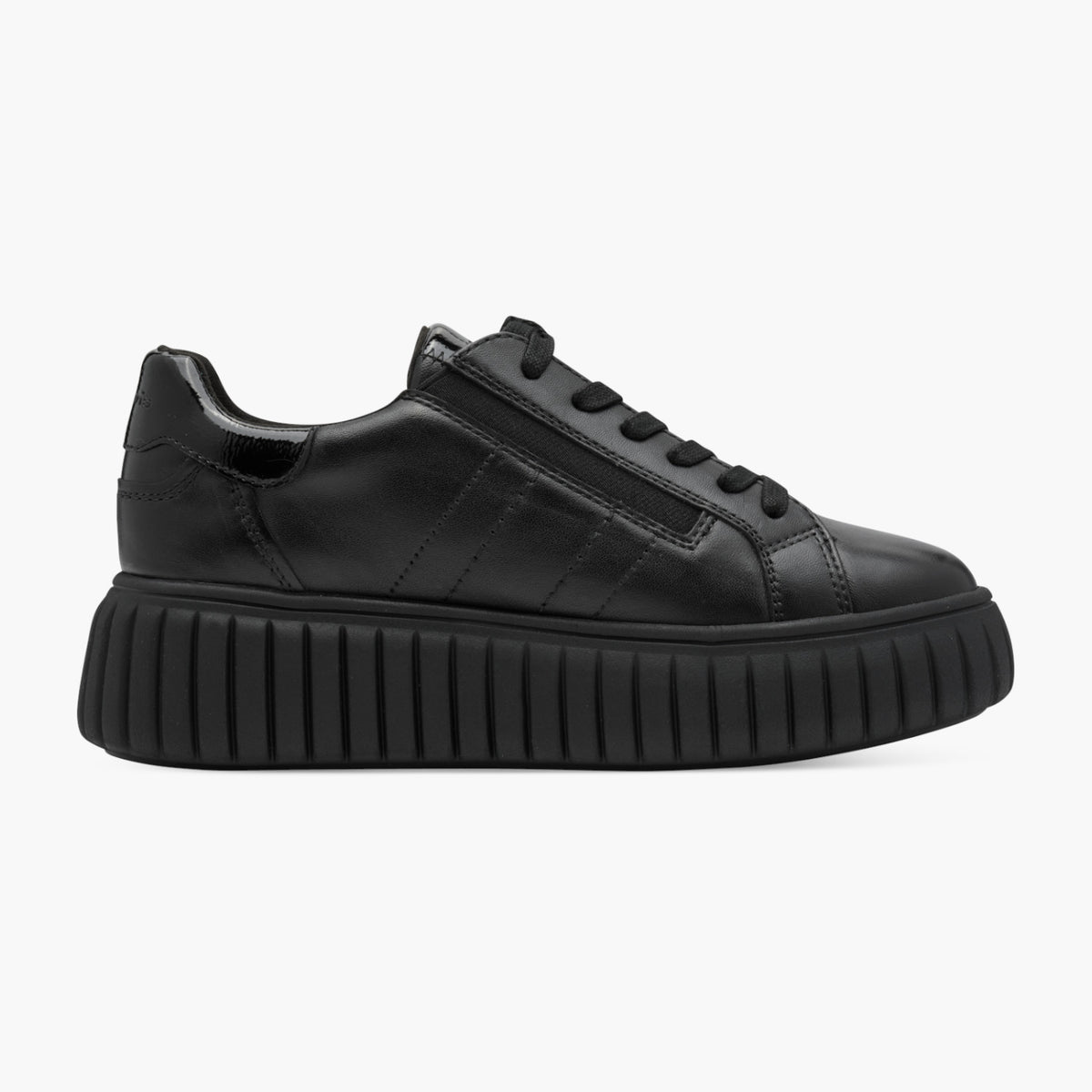 Tamaris Black Leather Platform Sneaker with Side Zip - Leavys Shoes