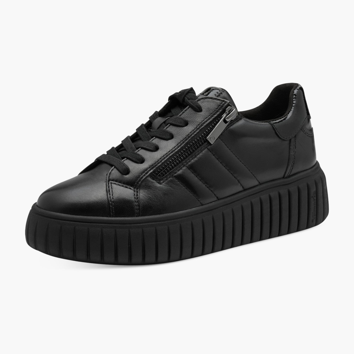 Tamaris Black Leather Platform Sneaker with Side Zip - Leavys Shoes