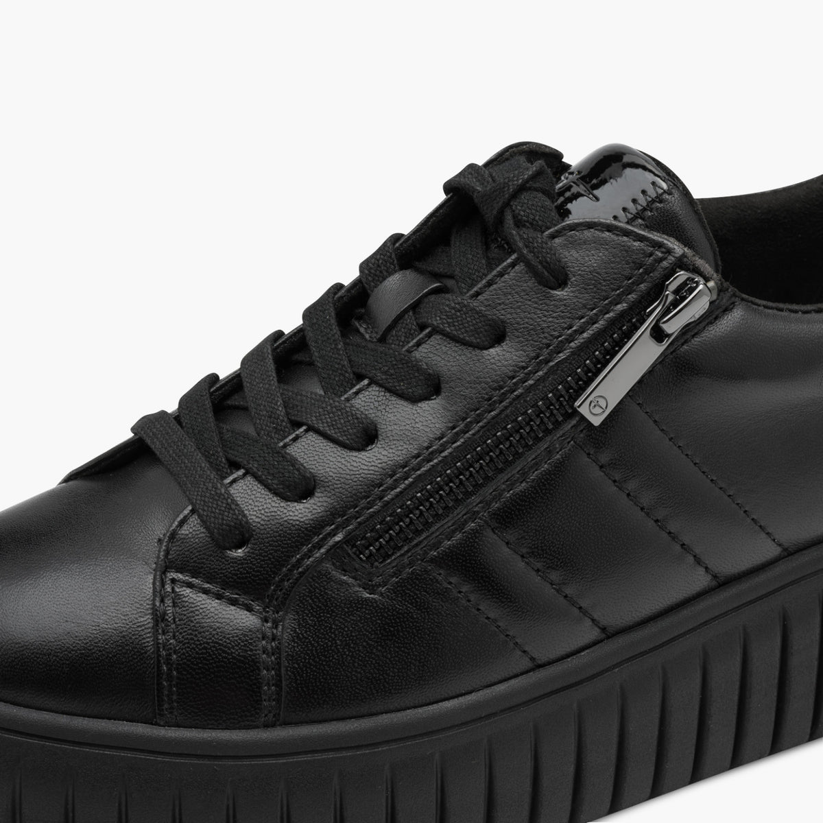 Tamaris Black Leather Platform Sneaker with Side Zip - Leavys Shoes