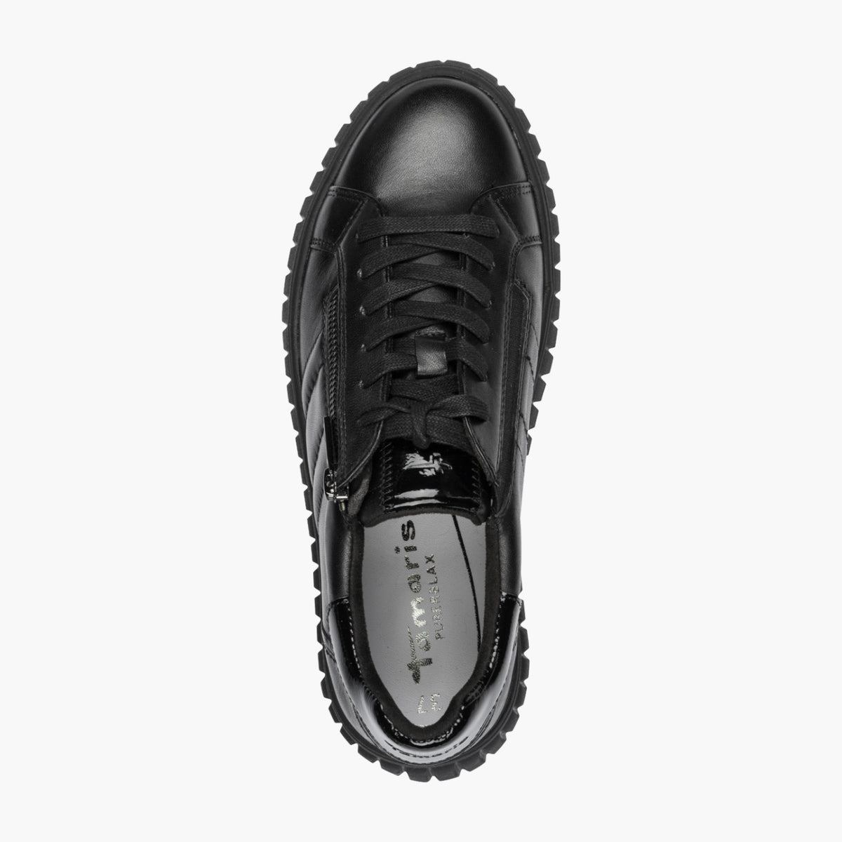 Tamaris Black Leather Platform Sneaker with Side Zip - Leavys Shoes