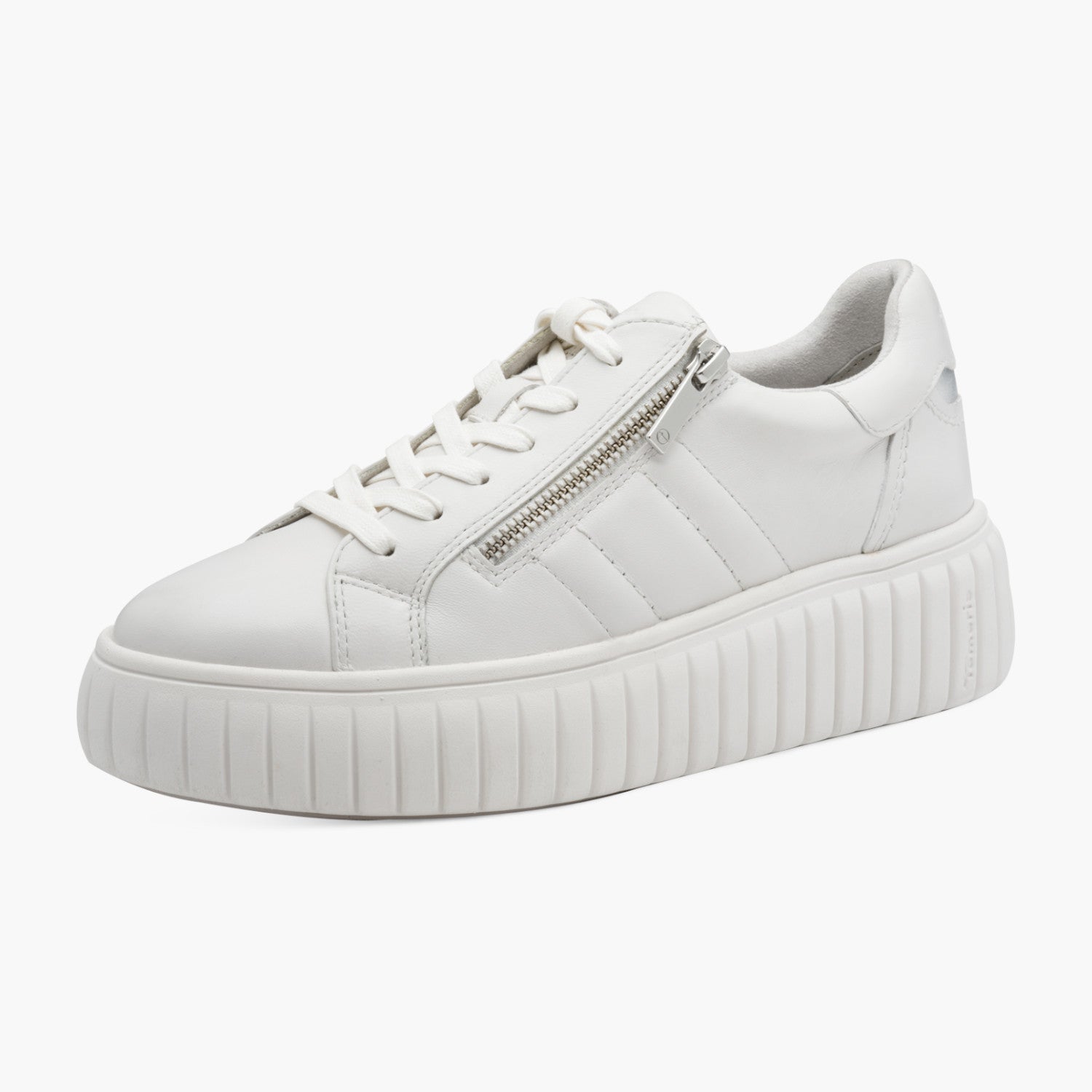 Tamaris White Leather Platform Sneaker with Zip Detail - Leavys Shoes