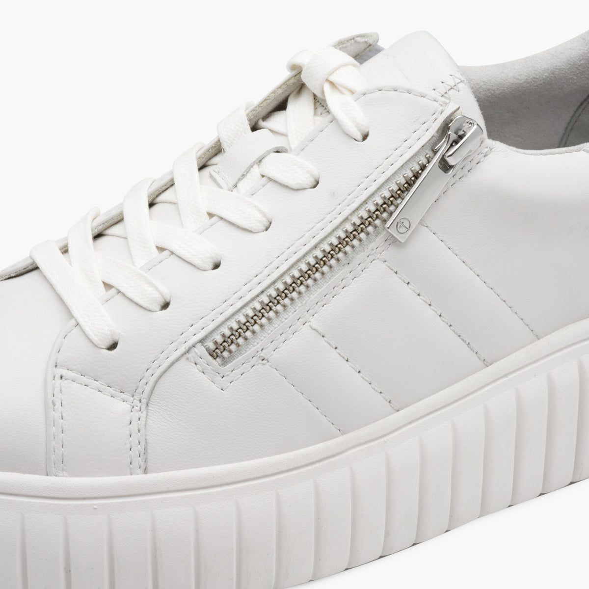 Tamaris White Leather Platform Sneaker with Zip Detail - Leavys Shoes