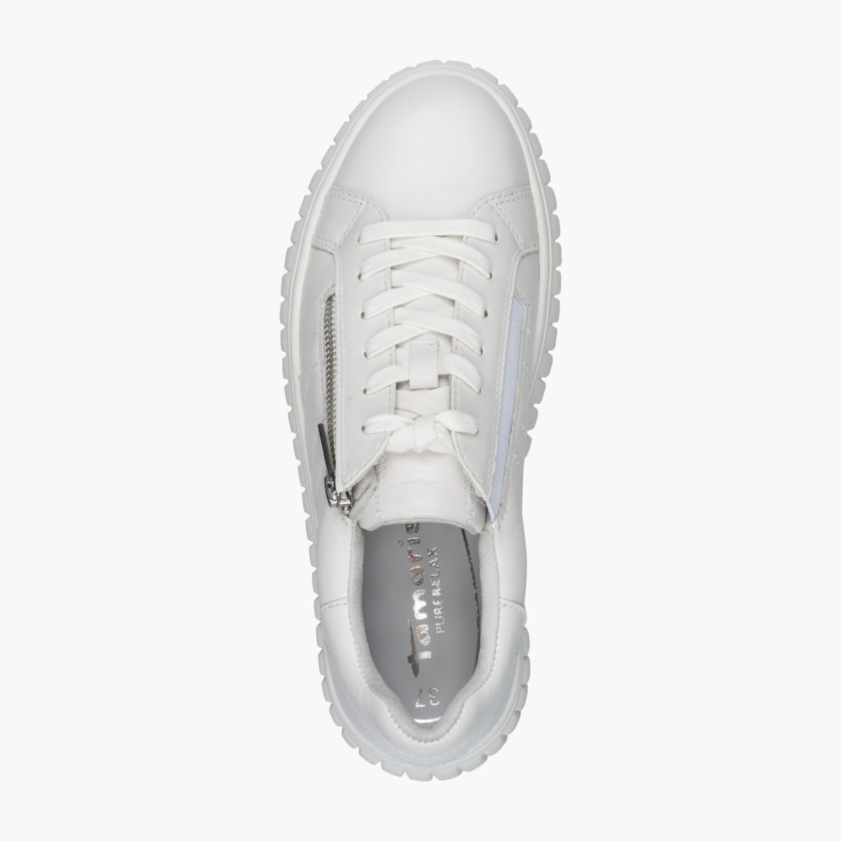 Tamaris White Leather Platform Sneaker with Zip Detail - Leavys Shoes