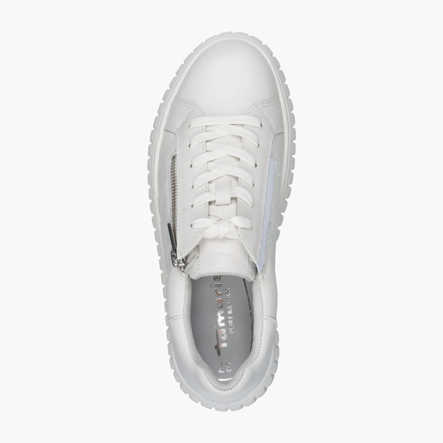 Tamaris White Leather Platform Sneaker with Zip Detail - Leavys Shoes