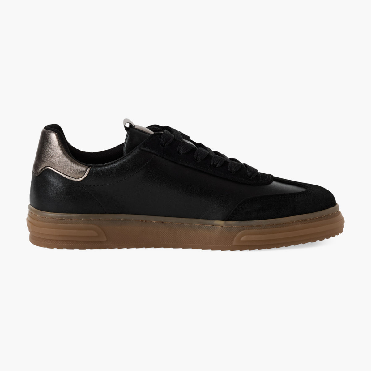 Tamaris Black Leather Lace-Up Sneaker with Bronze Accents - Leavys Shoes