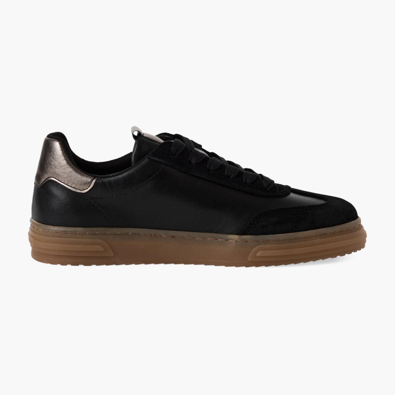 Tamaris Black Leather Lace-Up Sneaker with Bronze Accents - Leavys Shoes