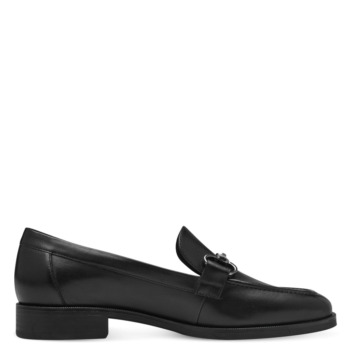 Tamaris Elegant Black Loafer with Chain Detail and Block Heel - Leavys Shoes