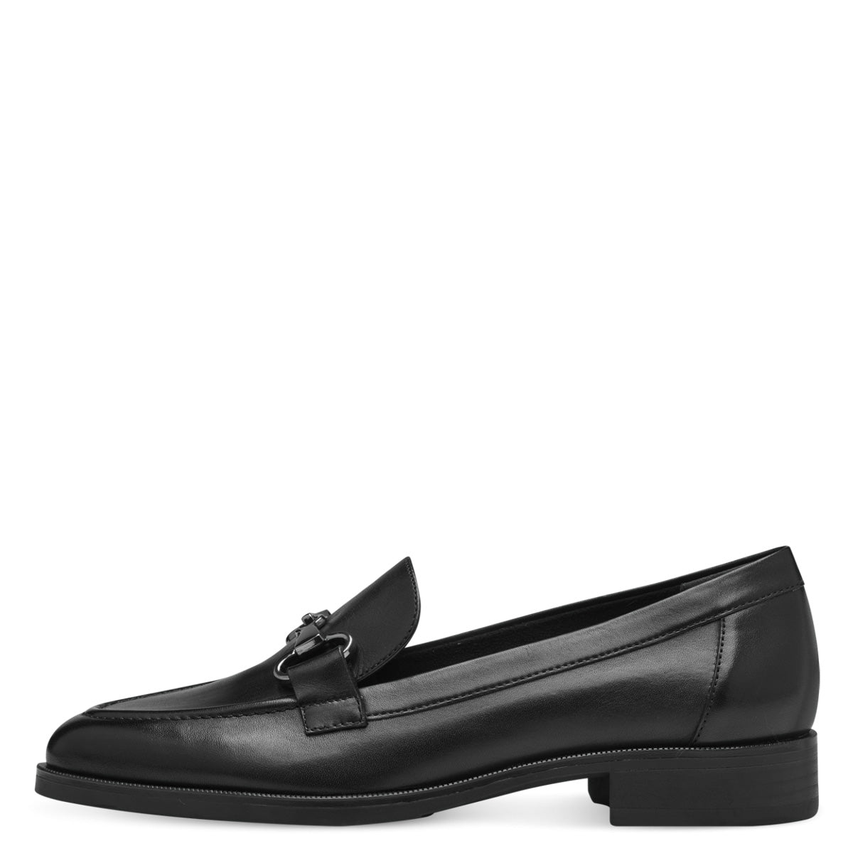 Tamaris Elegant Black Loafer with Chain Detail and Block Heel - Leavys Shoes