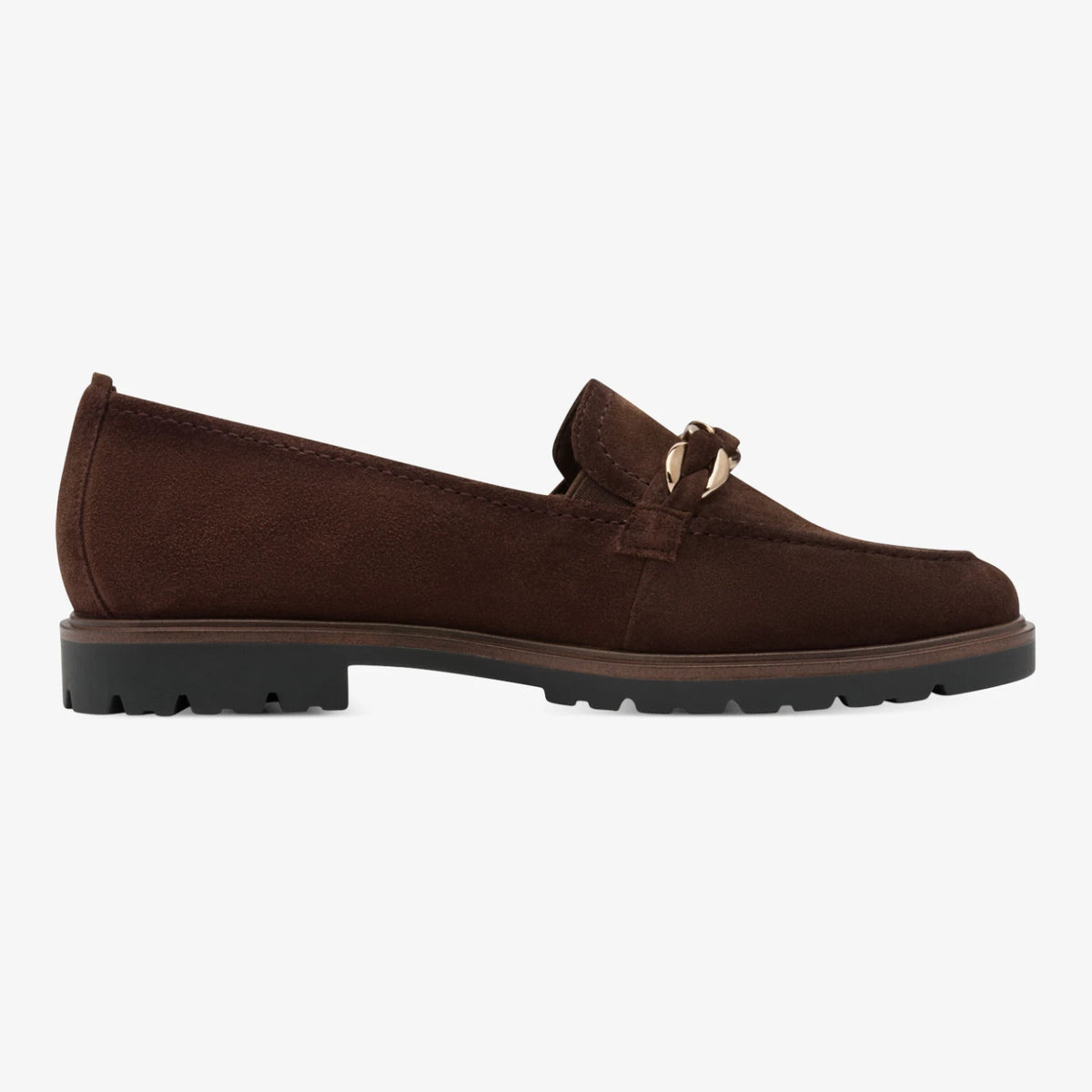 Tamaris Mocca Brown Leather Chain Loafers