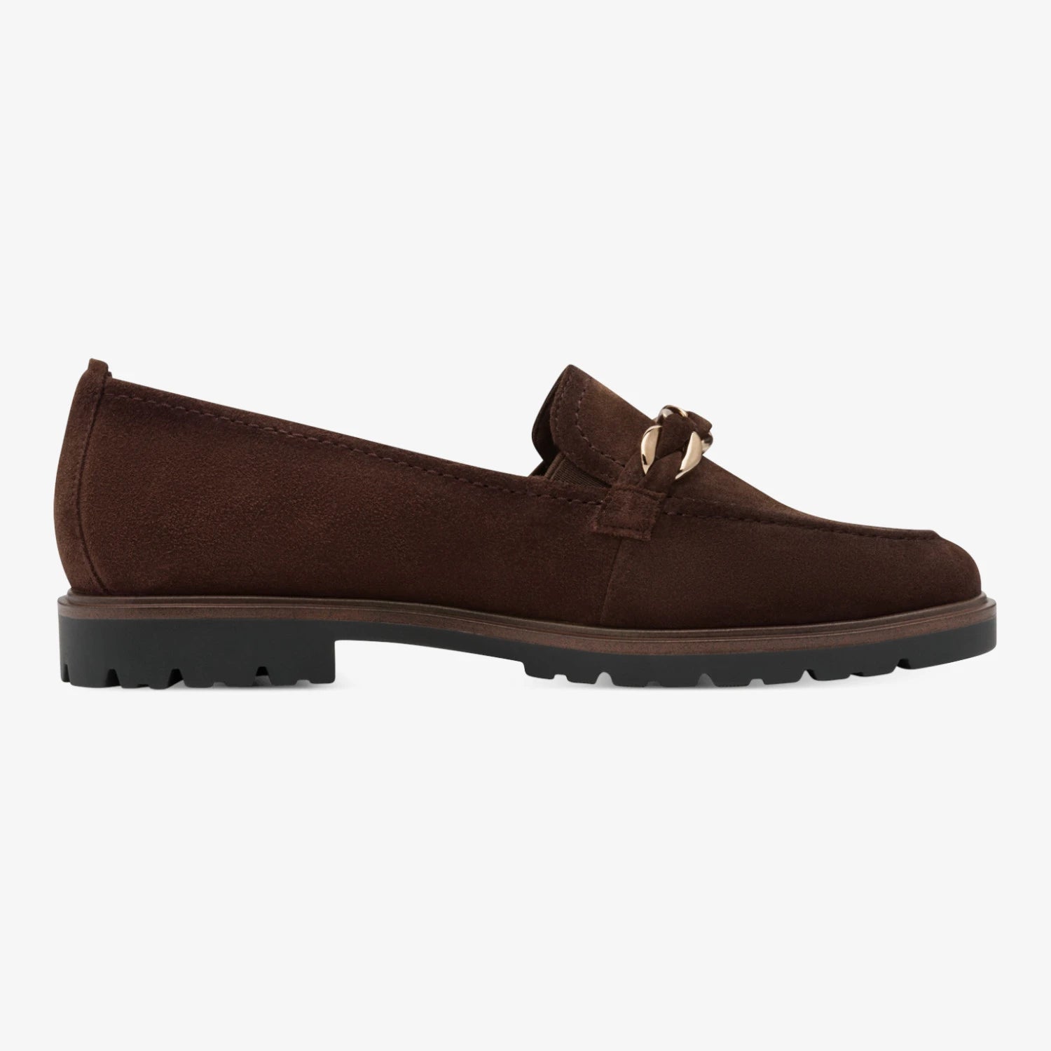Tamaris Mocca Brown Leather Chain Loafers