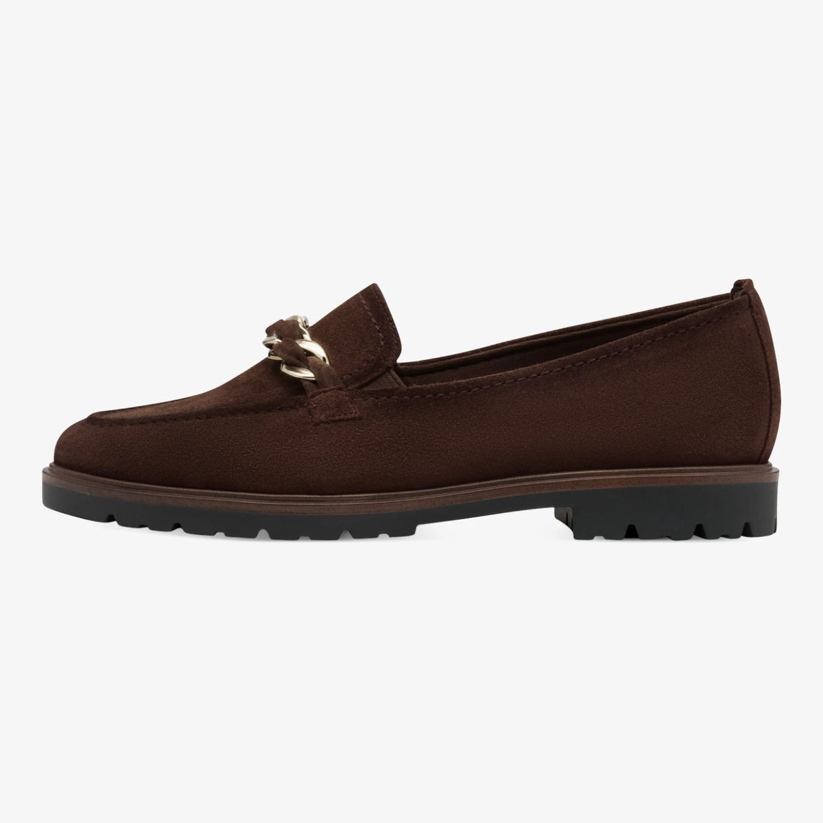 Tamaris Mocca Brown Leather Chain Loafers