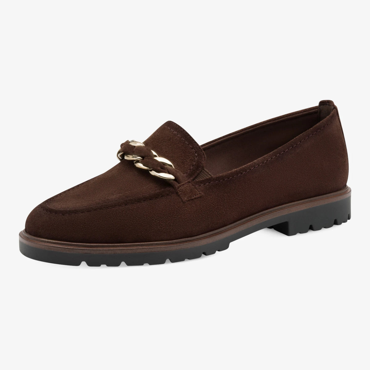 Tamaris Mocca Brown Leather Chain Loafers