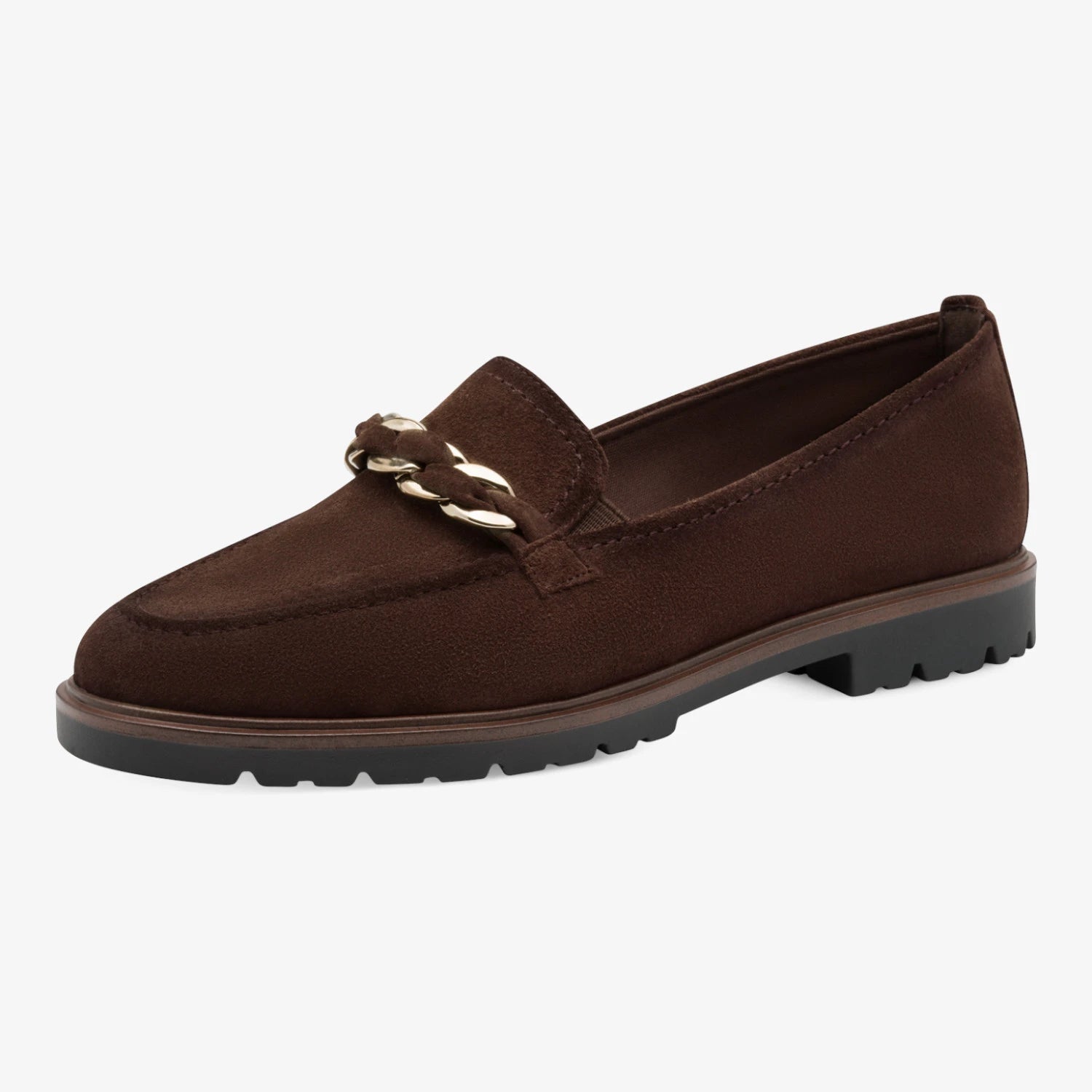 Tamaris Mocca Brown Leather Chain Loafers