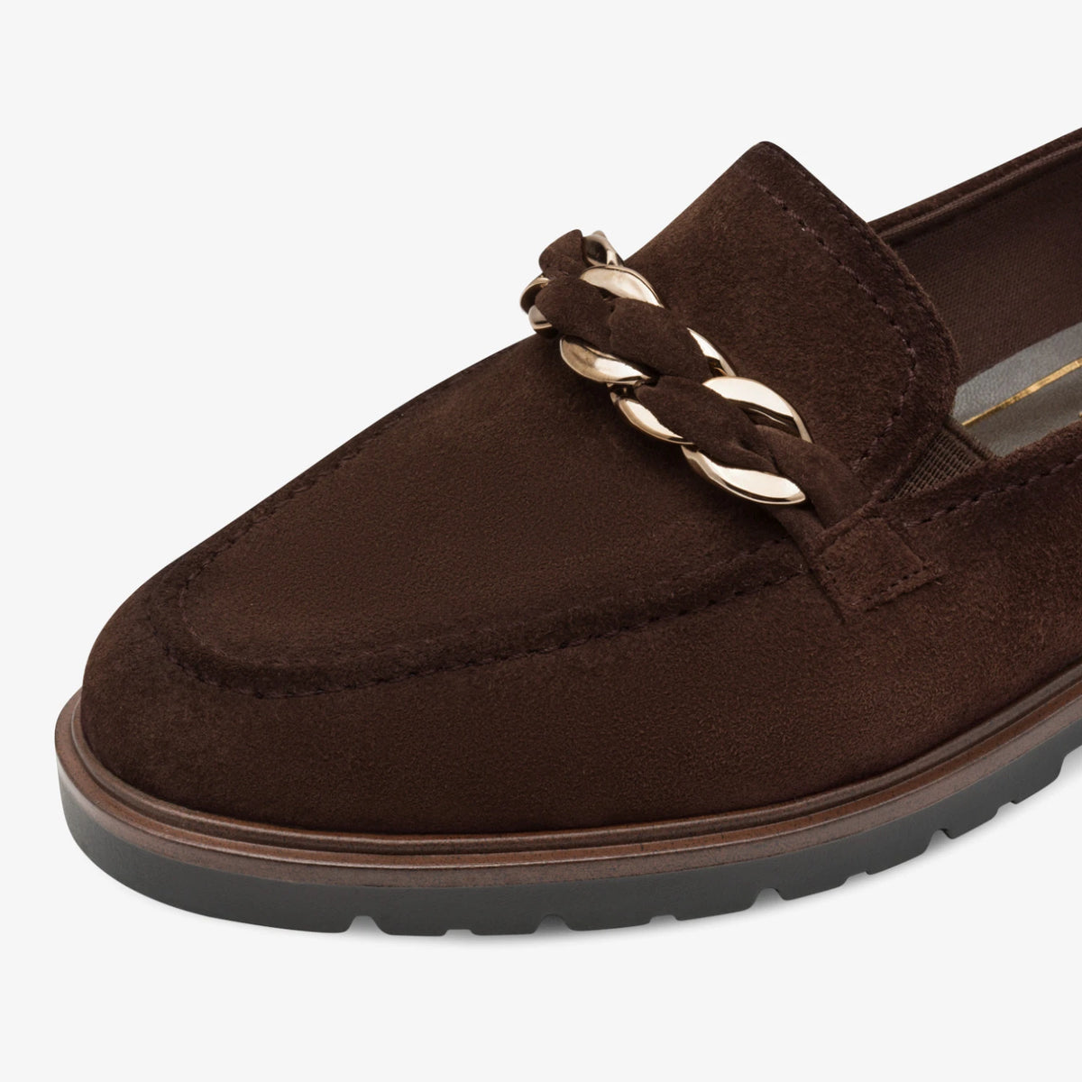 Tamaris Mocca Brown Leather Chain Loafers