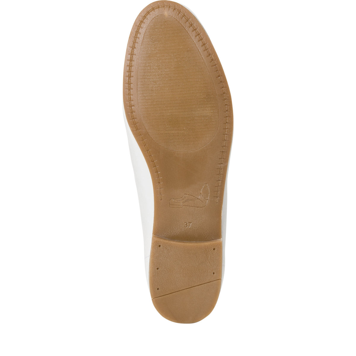 Bottom view of the loafers showing the gum-colored tan sole.