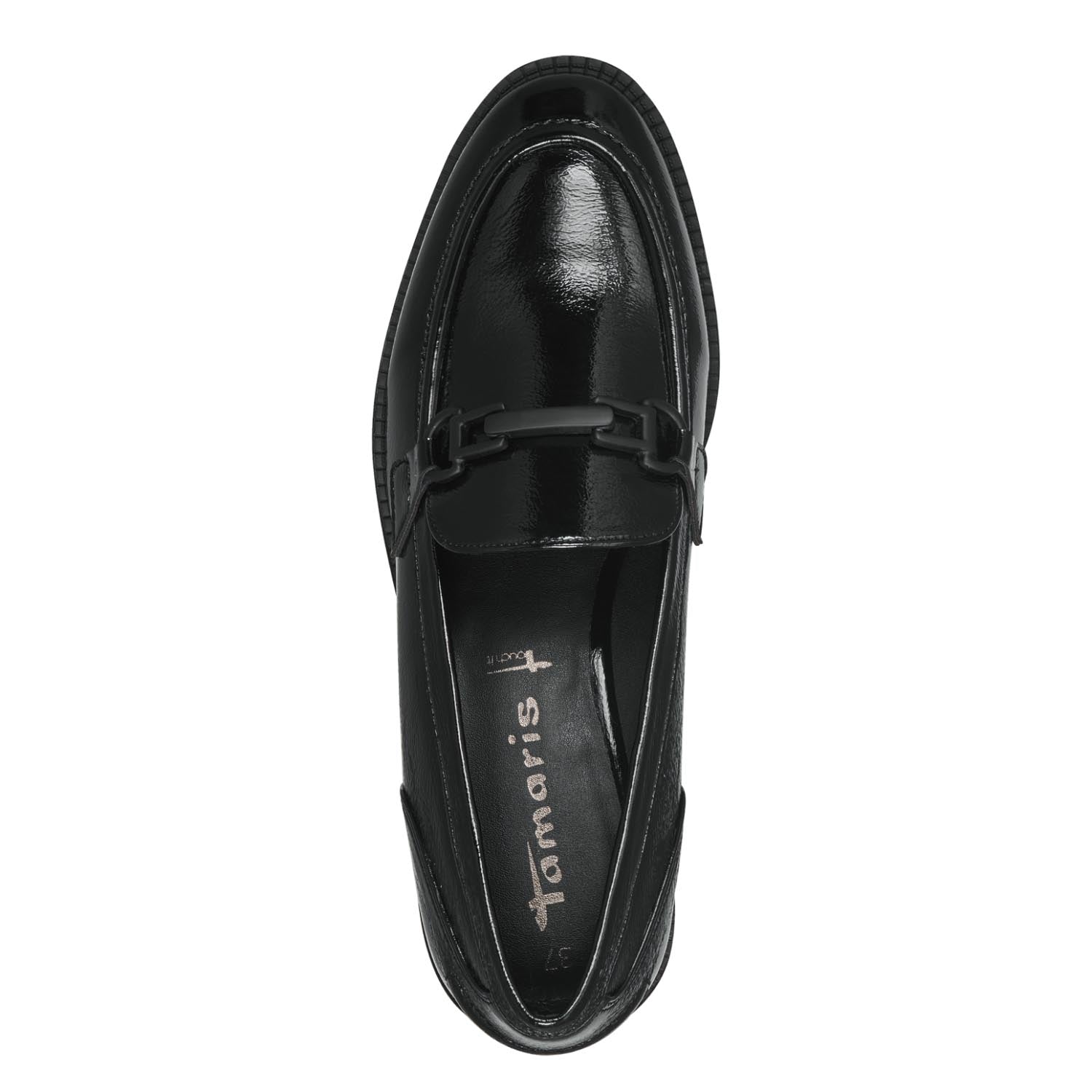 Front view of the Black Patent Loafer.
