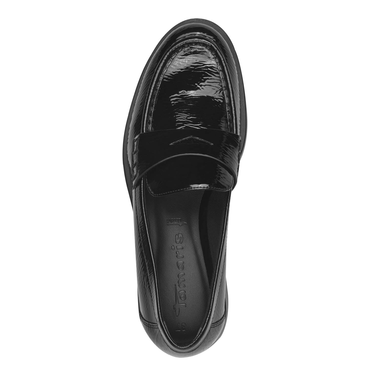 Front view of the Plain Black Patent Loafer