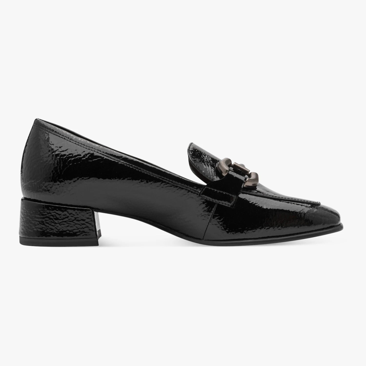 Tamaris Black Patent-Effect Block Heel Loafer