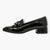 Tamaris Black Patent Loafers with Block Heel and Silver Chain Detail