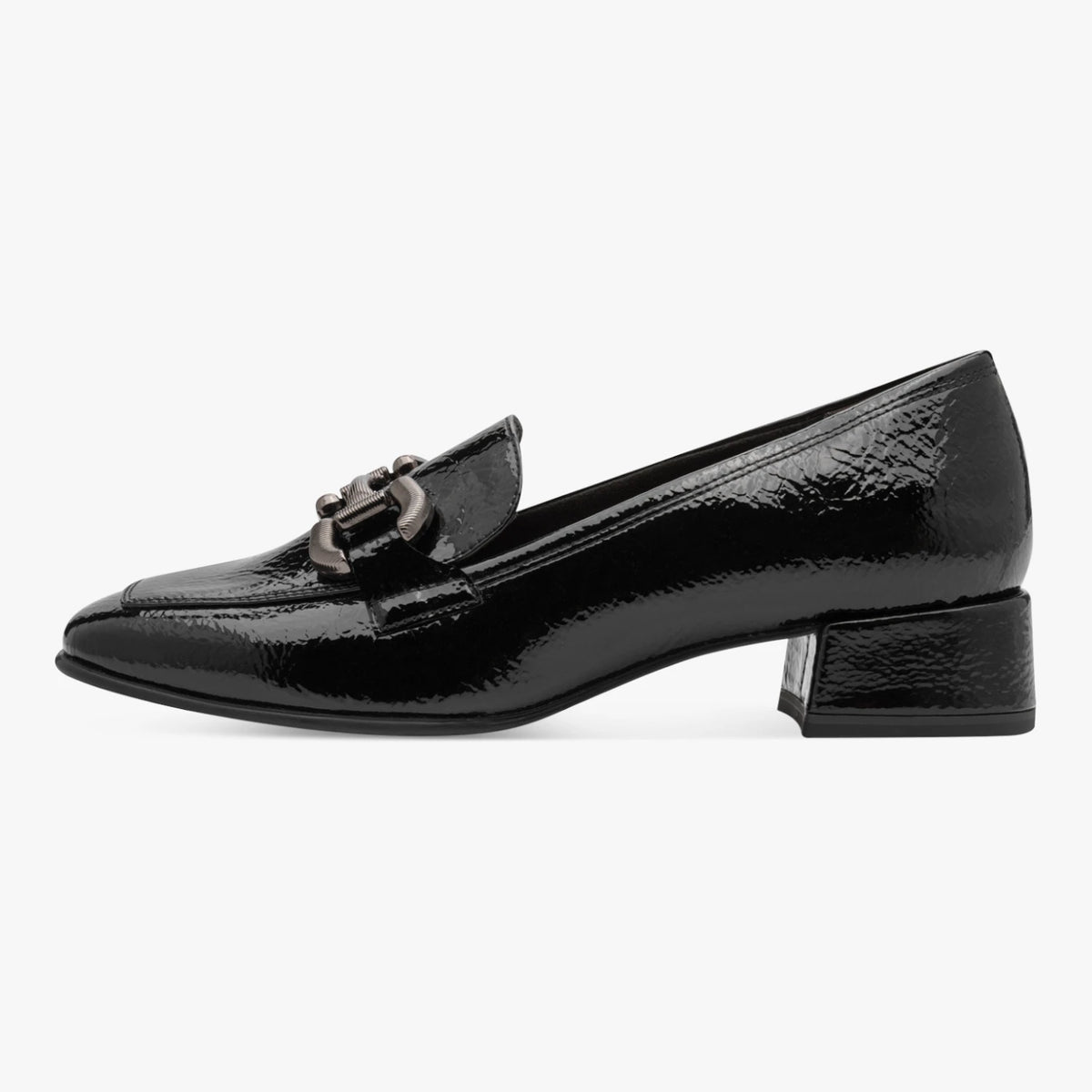 Tamaris Black Patent-Effect Block Heel Loafer