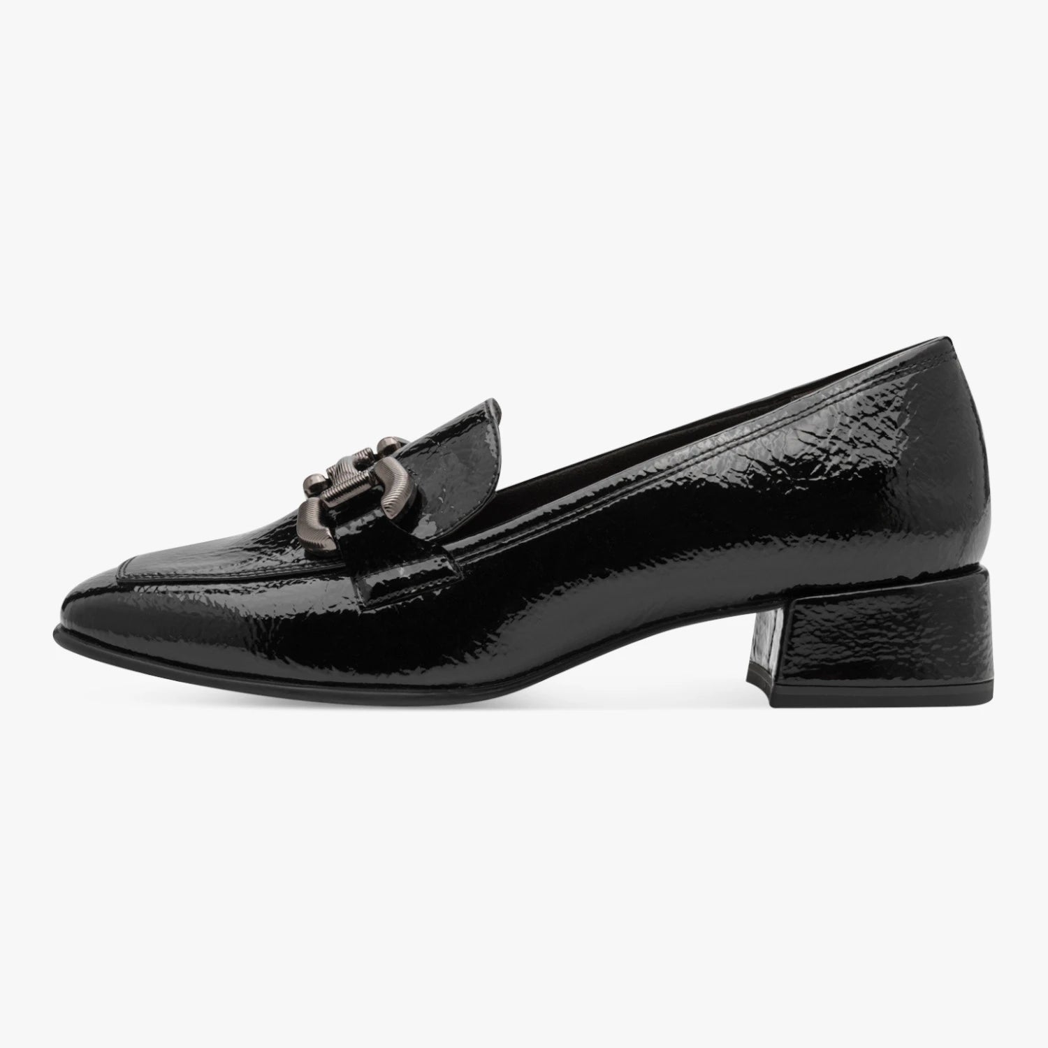 Tamaris Black Patent-Effect Block Heel Loafer