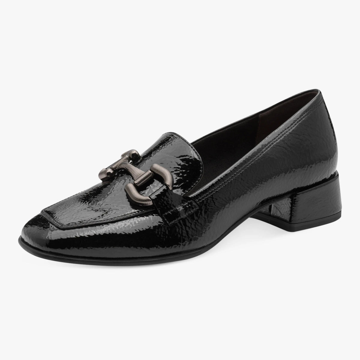Tamaris Black Patent-Effect Block Heel Loafer