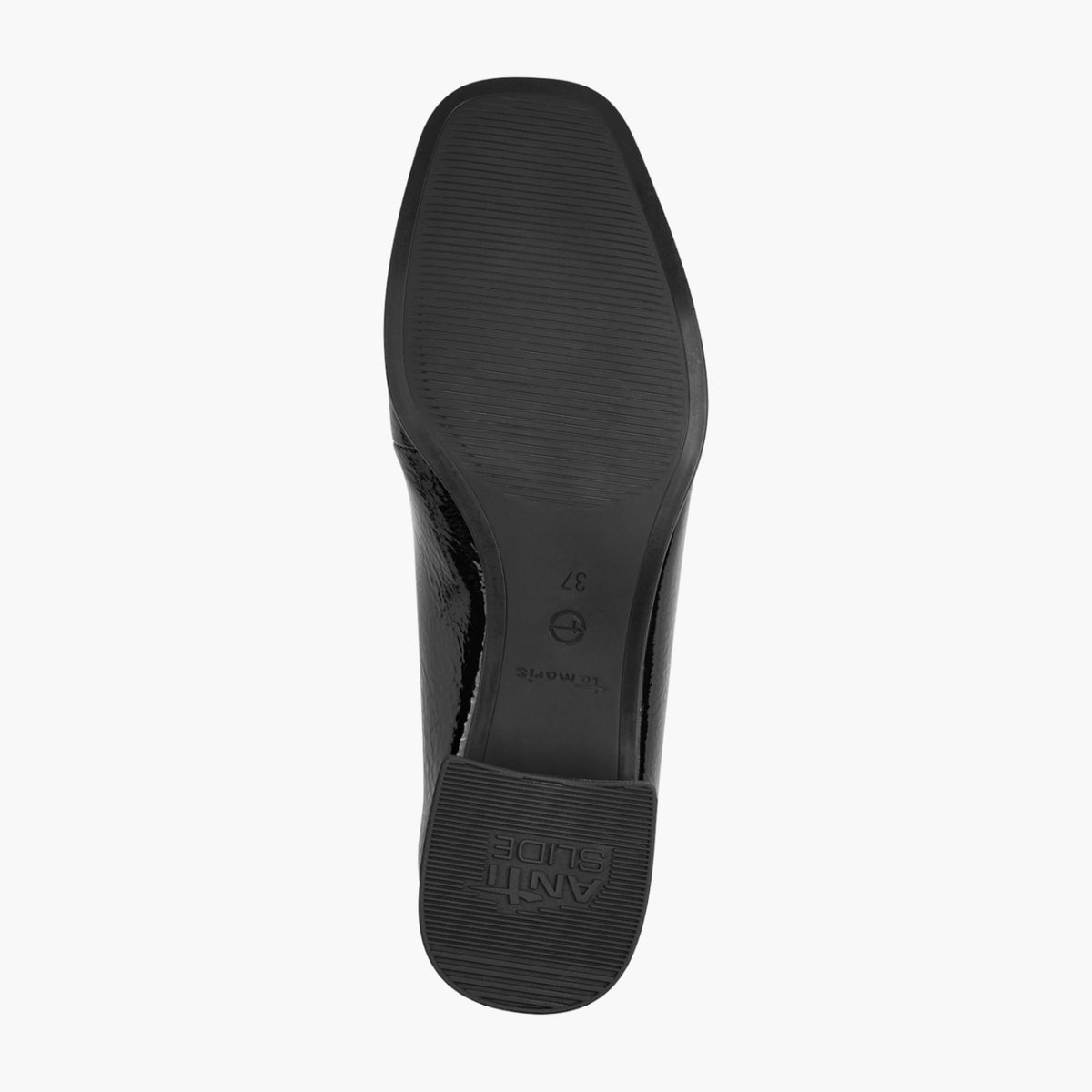 Tamaris Black Patent Loafer with Gunmetal Detail - Leavys Shoes