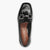 Tamaris Black Patent Loafers with Block Heel and Silver Chain Detail