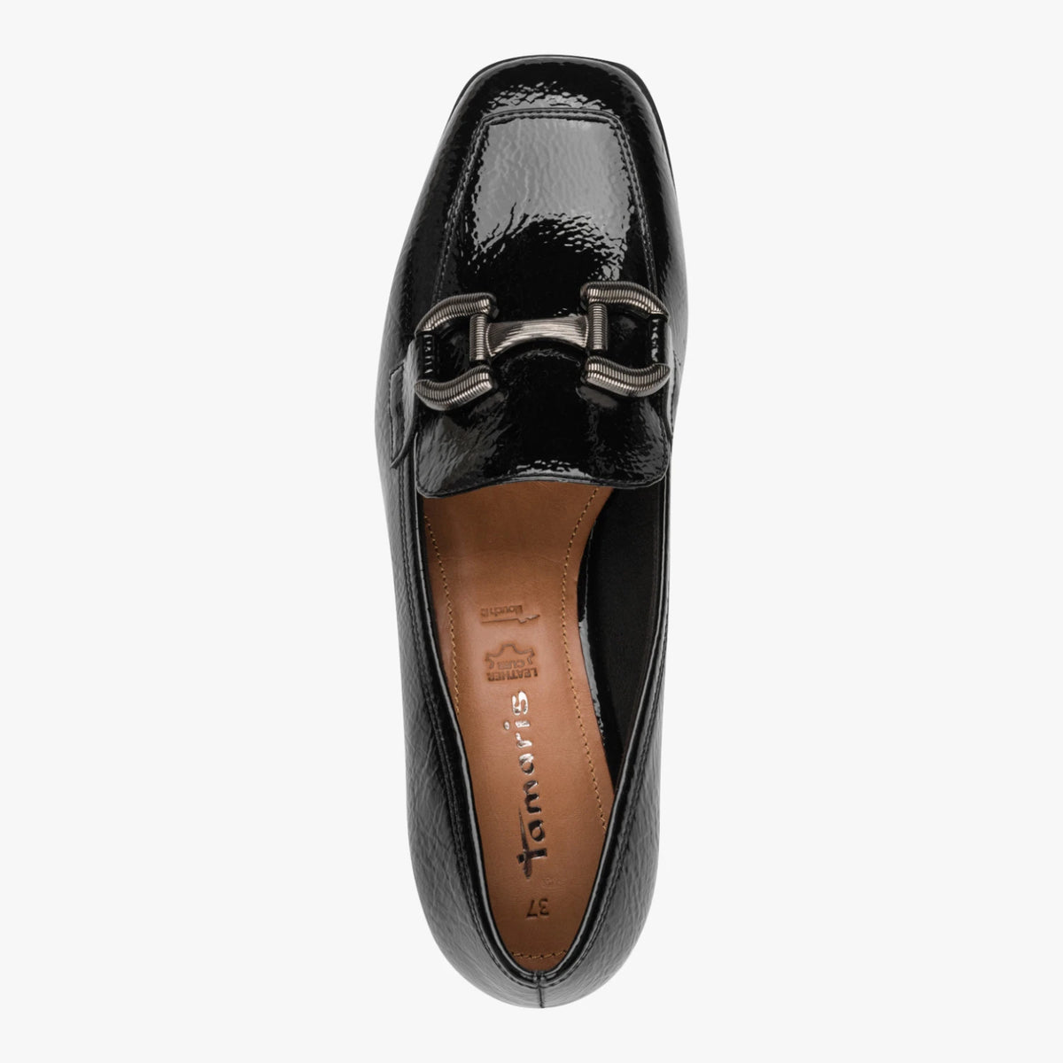 Tamaris Black Patent-Effect Block Heel Loafer