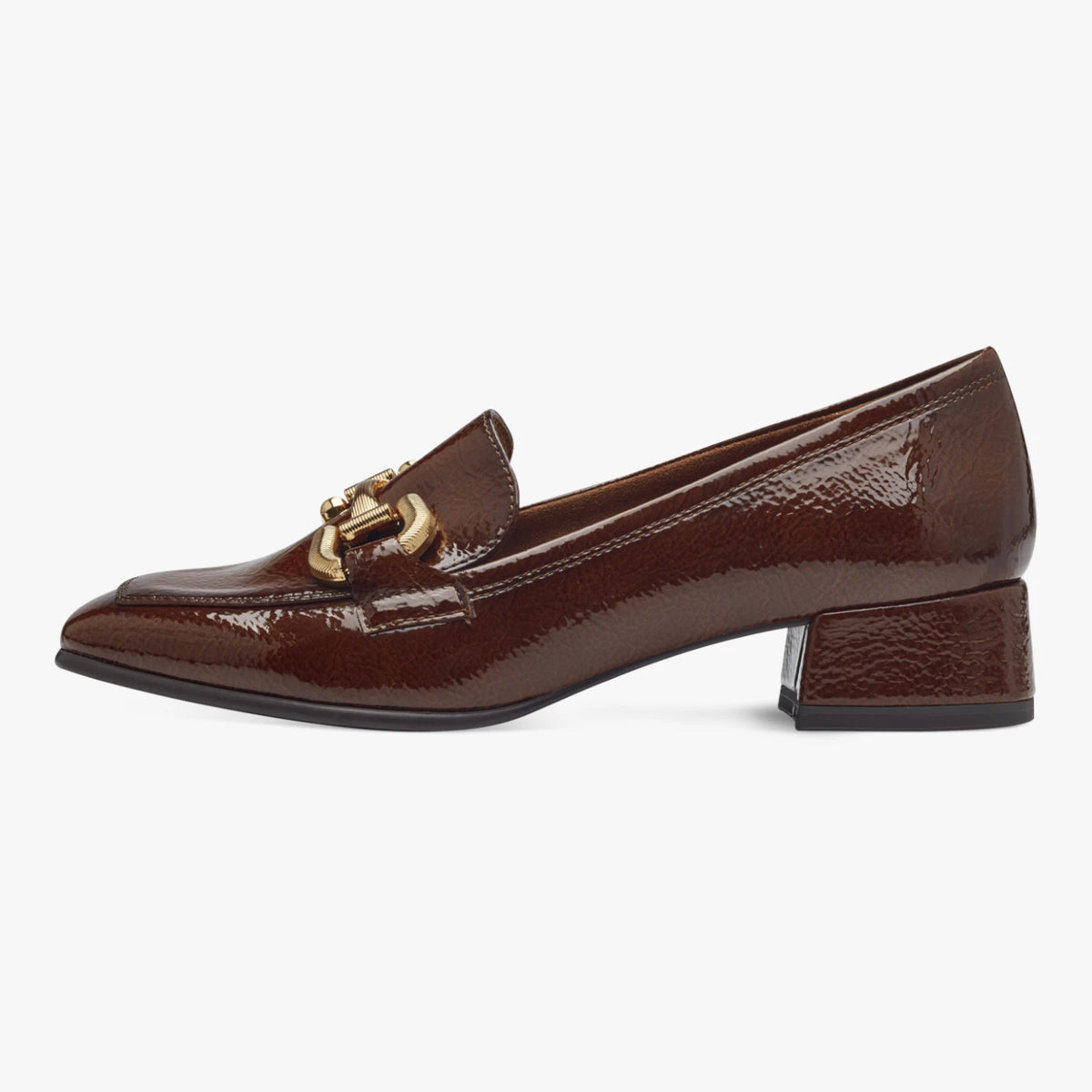 Tamaris Cognac Patent-Effect Block Heel Loafer