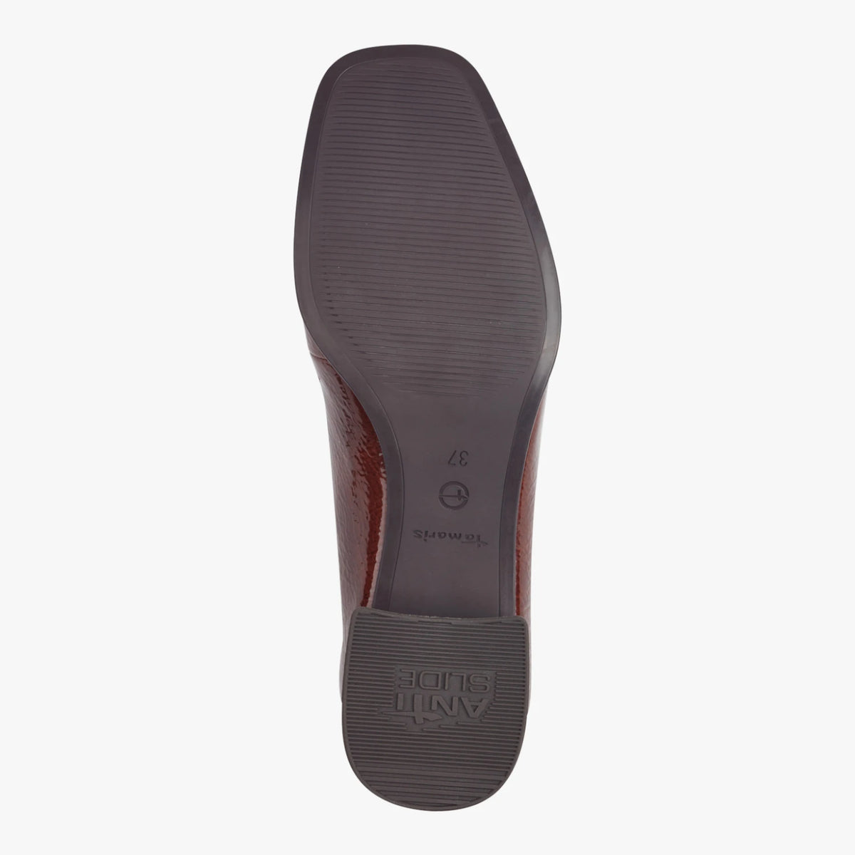 Tamaris Cognac Patent-Effect Block Heel Loafer