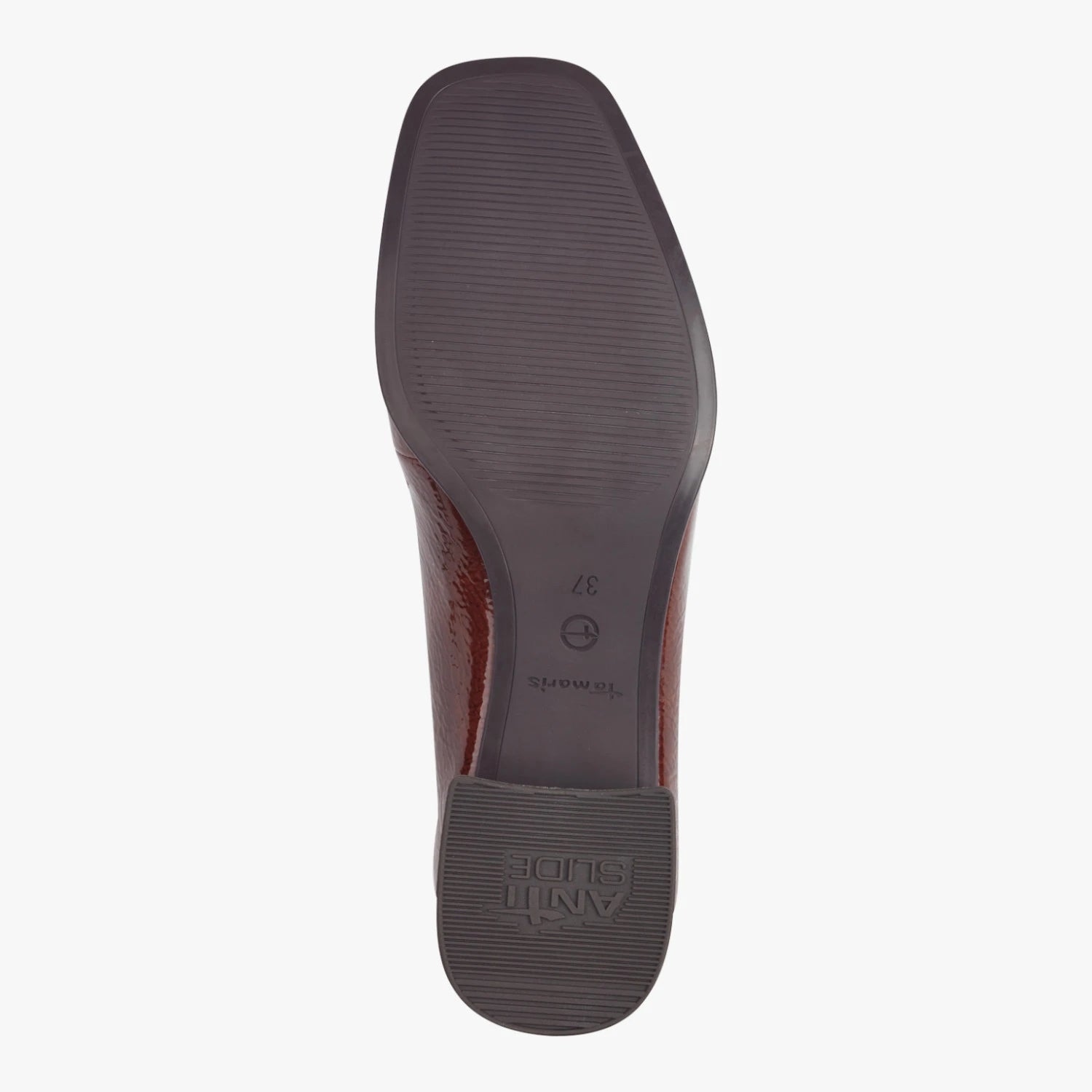 Tamaris Cognac Patent-Effect Block Heel Loafer