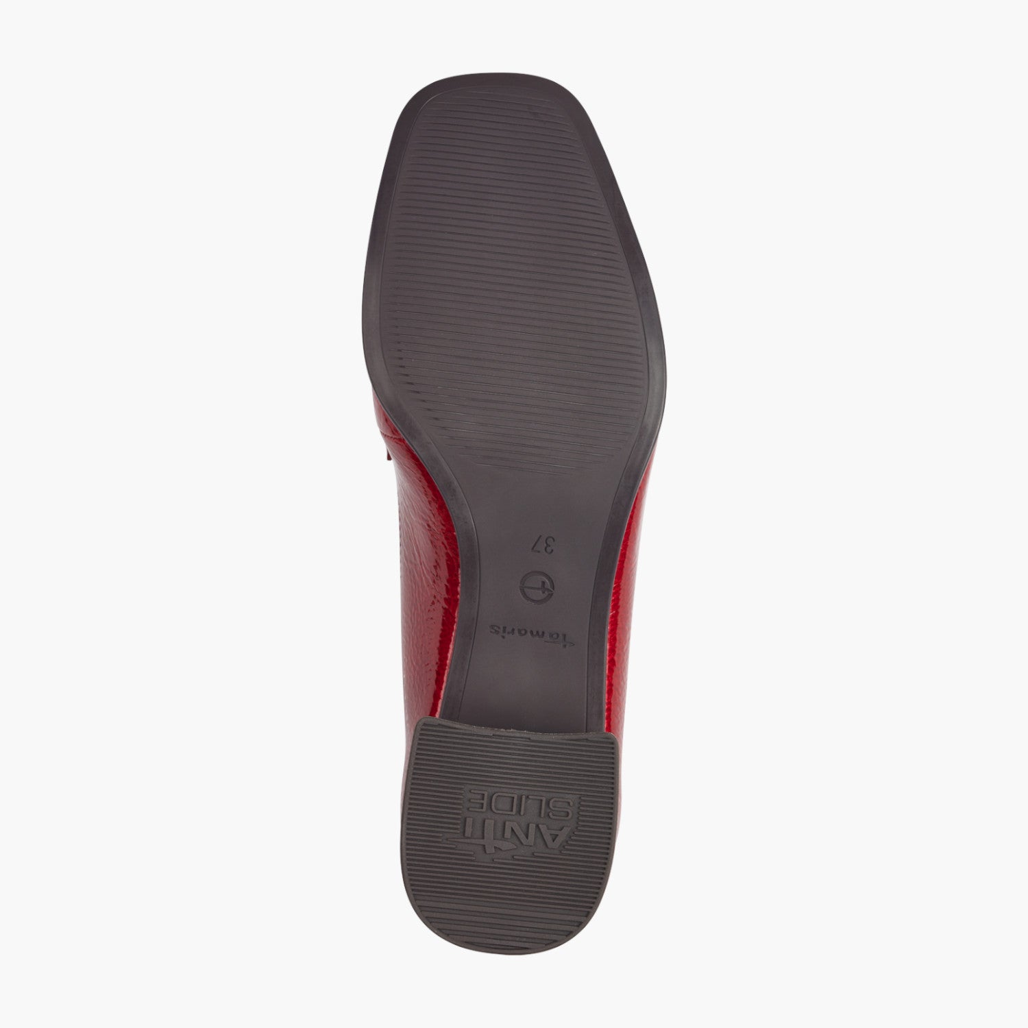 Tamaris Red Patent Loafer with Gold Horsebit Detail - Leavys Shoes